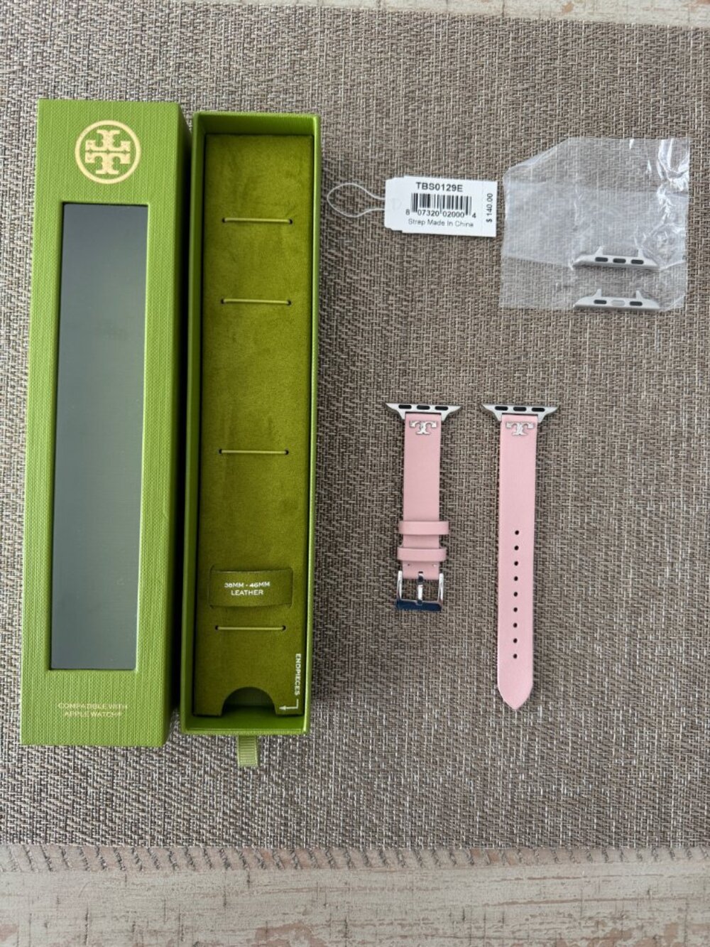 NEW Tory Burch The T Pink Blush Leather 14 mm Strap Band Apple Watch 11 42 mm - Picture 3 of 12